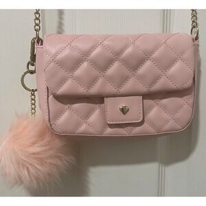 H&M Girls Pink Quilted Crossbody Bag Heart Clasp Kids Easter Dress Up Mini Purse